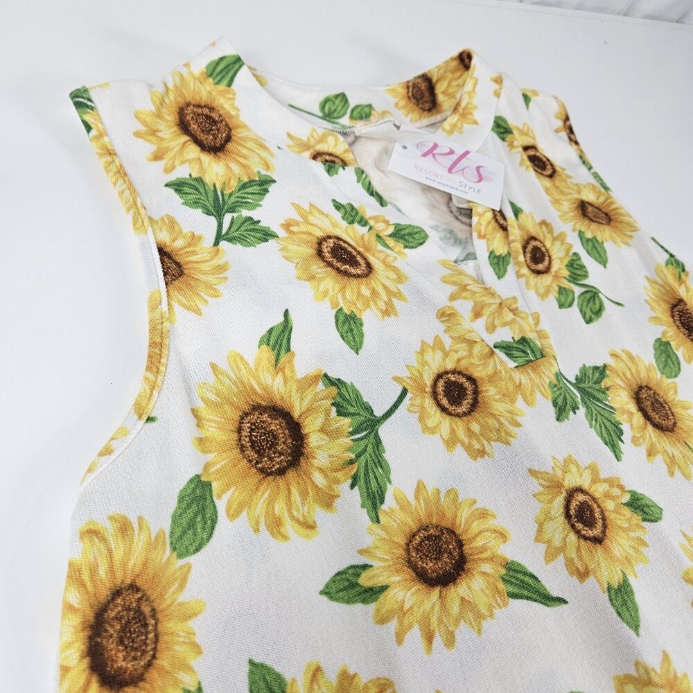 NWT Bright Women’s Sunflower Design High/Low Hem Sleeveless V-neck Tank Large